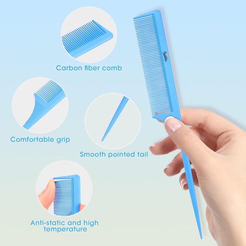 Kunihiko Rat Tail Comb 2Pcs Rat Tail Combs for Women, Fine Tooth Parting Tip Carbon Fiber Root Teasing Anti Static Combs for Styling (2Pcs Blue) - Image 4